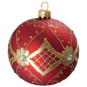 Vánoční koule červená zlatý dekor