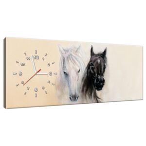 Obraz s hodinami Black and White Horses 100x40cm ZP2502A_1I