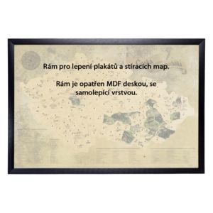 Černý rám na stírací mapy a plakáty 60x90cm se samolepicí deskou Pro velikost foto: 60x90cm, zasklení: Bez zasklení