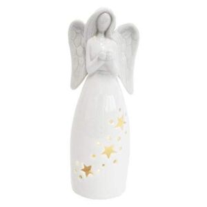 Anděl dívka svíticí 1LED porcelán bílý 16cm