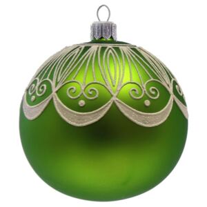 Vánoční ozdoba bańka zelená s bílým dekorem
