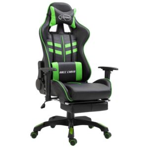 Herní židle s podnožkou zelená PU