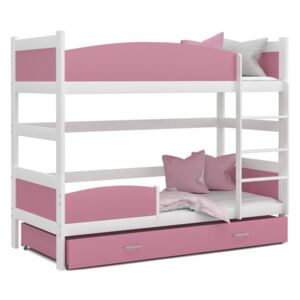 Patrová postel TWIST včetně úložného prostoru (Bílá), Růžová