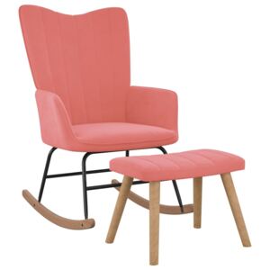 Houpací křeslo se stoličkou světle růžové samet