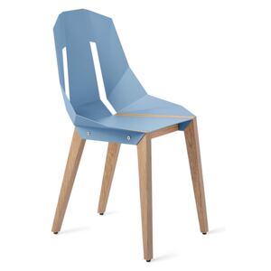Světle modrá hliníková židle Tabanda DIAGO s dubovou podnoží