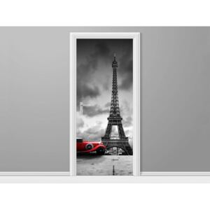 Samolepící fólie na dveře Výhled na Eiffelovu věž a klasický automobil Paříž 95x205cm ND2082A_1GV