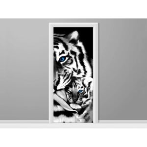 Samolepící fólie na dveře Černobílý tygr a tygřík 95x205cm ND2574A_1GV
