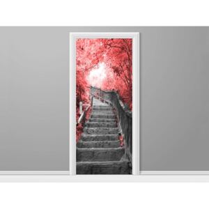 Samolepící fólie na dveře Schody v červeném lese 95x205cm ND3342A_1GV