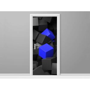 Samolepící fólie na dveře Černo - modré kostky 3D 95x205cm ND3705A_1GV