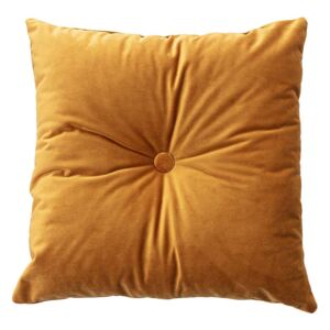 Sametový polštář Velvet s knoflíkem barva žlutá látka lesklé, sametová