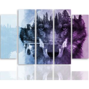 CARO Obraz na plátně - Wolf On The Background Of The Forest - Purple 100x70 cm
