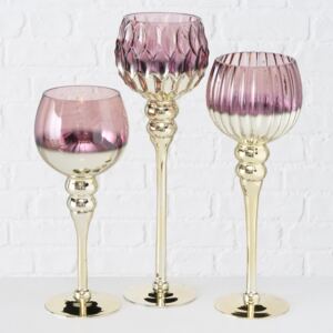 BOLTZE Skleněný svícen pohár Manou růžovo-zlatá Velikost: 35x12 cm