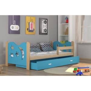 Dětská postel MIKOLAJ + matrace + rošt ZDARMA, 160x80, borovice/modrá