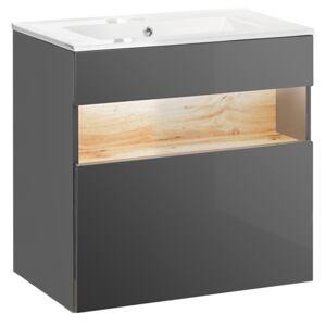 Koupelnová závěsná skříňka pod umyvadlo HAVANA šedá 60 cm s LED osvětlením