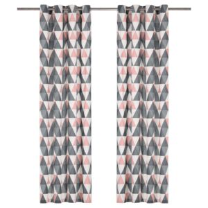 Závěsy s kovovými kroužky 2 ks bavlna 140 x 175 cm šedo-růžové