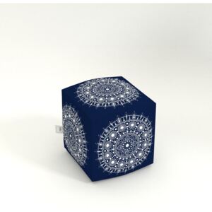 Smartdeco Taburet hranatý Mandala Tmavě modrá - (v/h) 40 x 40 cm