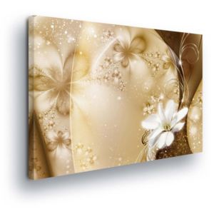 Obraz na plátně - Abstraktní Zlato-bílé Květy 100x75 cm