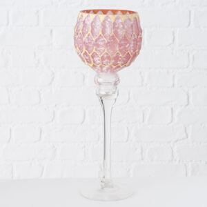 BOLTZE Skleněný svícen pohár Manou růžová Velikost: 35x12 cm