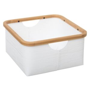 Úložný košík bílé barvy s bambusovou obrubou ve tvaru čtverce, BAMBOO BASKET M WHITE