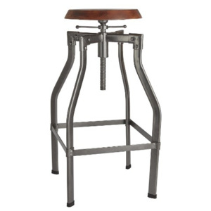 Dřevěná industriální barová židle s nastavitelným sedákem - hnědá