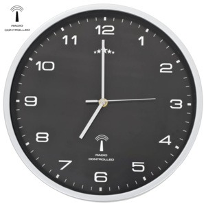 Rádiem řízené nástěnné hodiny se strojkem Quartz 31 cm černé