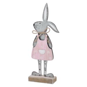 Šedá dekorace na podstavci králík v růžových šatech Ego Dekor 25,5 x 9 x 4 cm