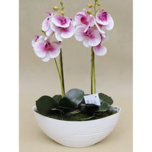 Umělá květina Orchidej v misce fialovo-bílá, 52cm