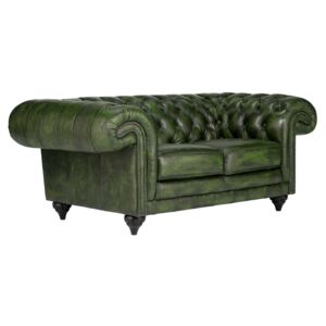 Luxusní sedačka z pravé kůže Chesterfield: Zelená