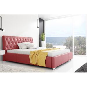 Designová postel Adelaide s vysokým čelem a úložným prostorem červená eko kůže 180 x 200