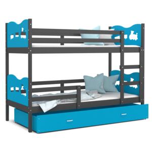 Dětská patrová postel se šuplíkem MAX R - 200x90 cm - modro-šedá - vláček