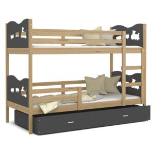 Dětská patrová postel se šuplíkem MAX R - 200x90 cm - šedá/borovice - vláček