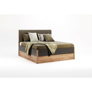 Manželská postel ROMANO + rošt, 160x200, dub Kraft/šedá