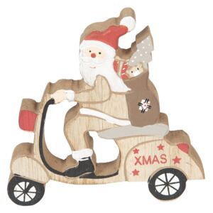 Dřevěná vánoční dekorace Santa na skútru - 13*13*2 cm