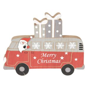 Dřevěná vánoční dekorace Santa Claus v autobusu - 22*17*2 cm