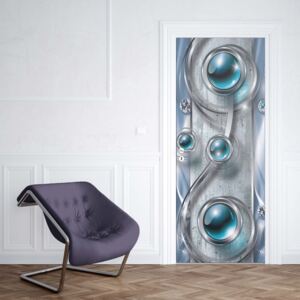 GLIX Fototapeta na dveře - Luxury 3D Silver And Blue Ornamental Design | 91x211 cm