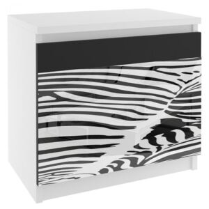 Originální noční stolek Laila - bílý / černý / zebra lesk