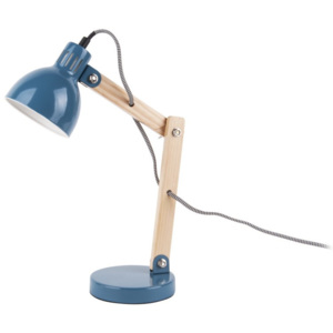 Modrá stolní lampa s dřevěnými detaily Leitmotiv Ogle