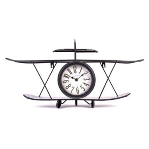 Nástěnné hodiny ve tvaru letadla v černé barvě z kovu, 64x16x34 cm