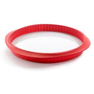 Červená silikonová forma s keramickým talířem na quiche Lékué, ⌀ 28 cm
