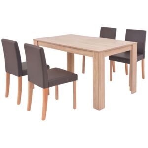 Sada jídelního stolu a židlí - 5dílná - umělá kůže a dub | hnědá