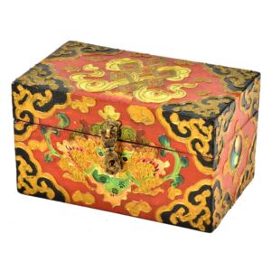 Dřevěná truhlička, tibetský design-Cheppu, 15x9x9cm