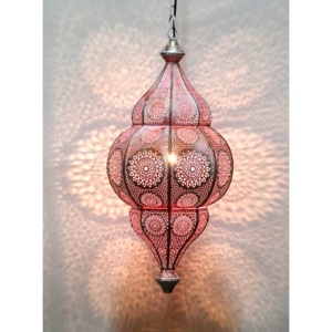 Kovová lampa v orientálním stylu,.bílá, uvnitř růžová, 22x52cm