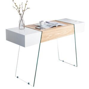 Inviro Konzolový stolek POLON 120 cm, bílá/sklo/dub