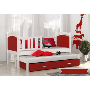 Dětská postel DOBBY P2 color + matrace + rošt ZDARMA, 184x80, bílá/červená