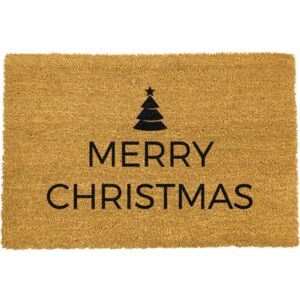 Černá rohožka z přírodního kokosového vlákna Artsy Doormats Merry Christmas, 40 x 60 cm