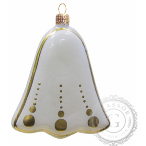 Bílý skleněný zvoneček perníček