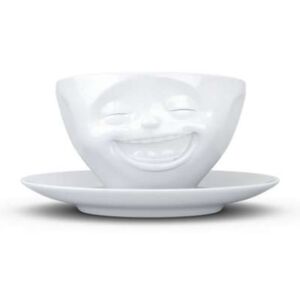 Vysmátý šálek a podšálek na kávu, cappuccino, čaj 200 ml, 58products (bílý porcelán)