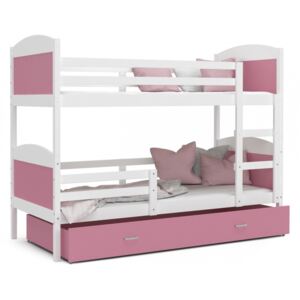 Patrová postel MATOUŠ včetně úložného prostoru (Bílá), Růžová