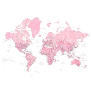 Mapa Detailed pink watercolor world map, Damla, Blursbyai
