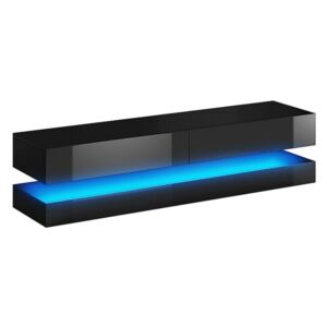 Závěsná skříňka pod TV - COSMO, s LED osvětlením, černá/lesklá černá